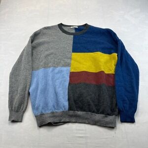 WoolOvers Sweater Mens XL Multi Colorblock Merino Wool Knit Crew Neck Pullover
